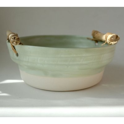 Ahşap Kulplu Su Yeşili Kase